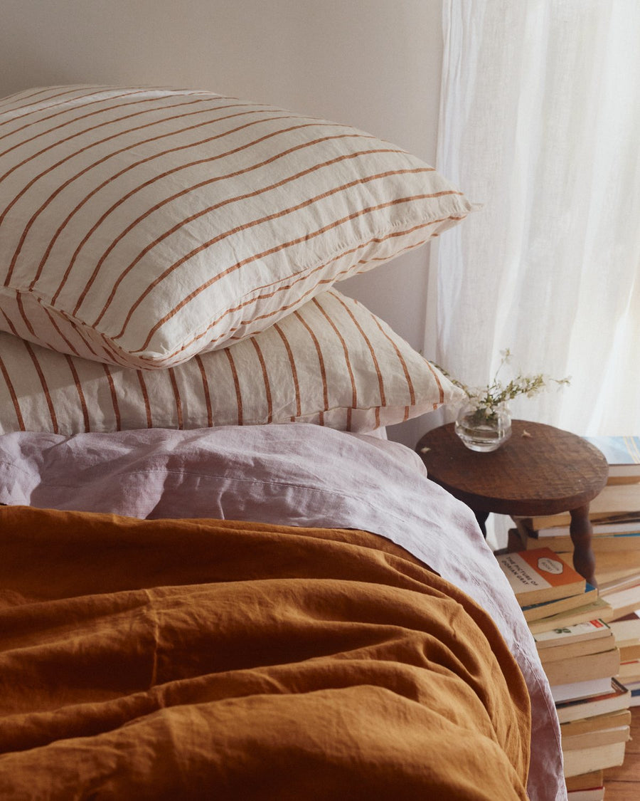 Ginger Stripe linen European pillow slips