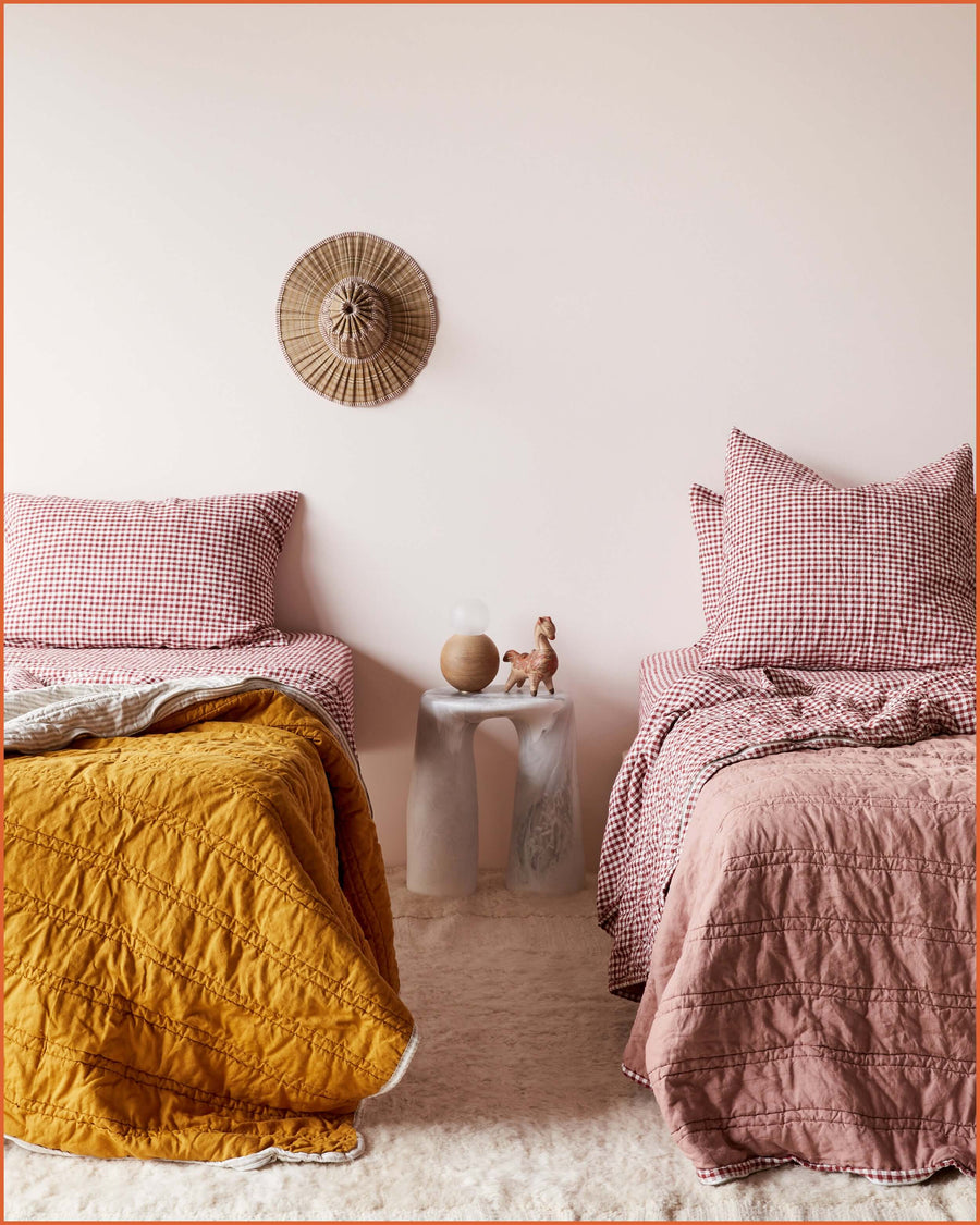 THE QUILTED SLEEPING BAG · ROSE & MULBERRY GINGHAM ·
