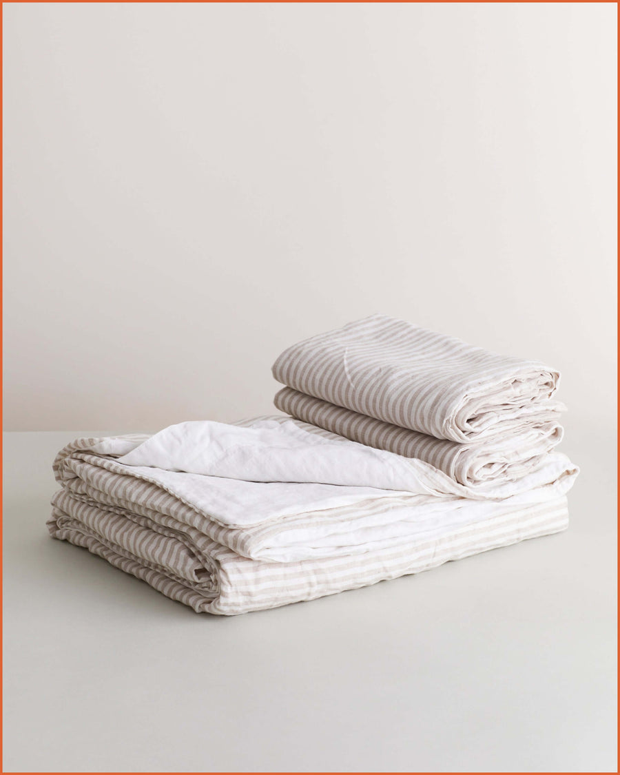 DUVET SET · FLAX STRIPE & CUMULUS ·